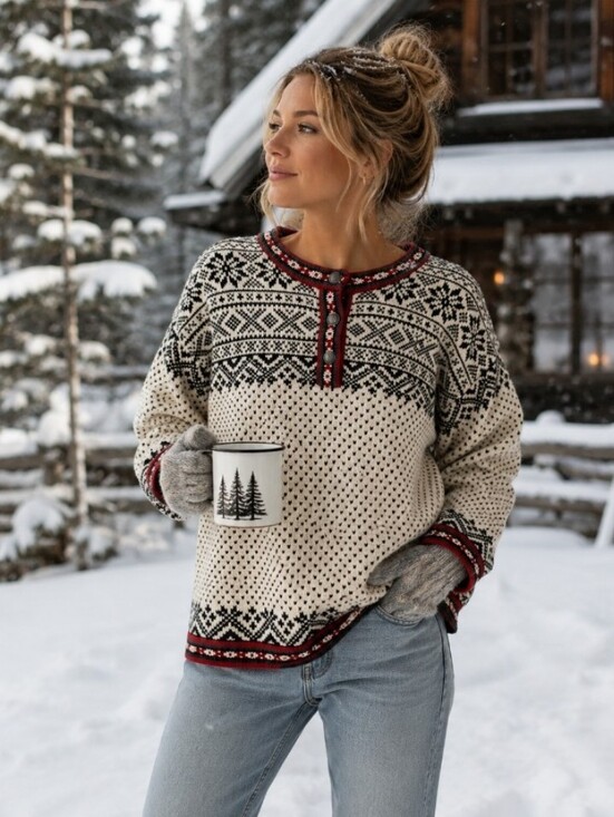L.L. Bean Sweaters - Vintage LL Bean Nordic Fair Isle Sweater Heavyweight Cotton Henley Size XL